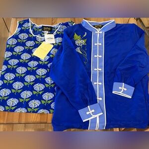 NWT Bob Mackie Wearable Art Bright Blue Floral Vintage-Inspired Top Set Size 2X
